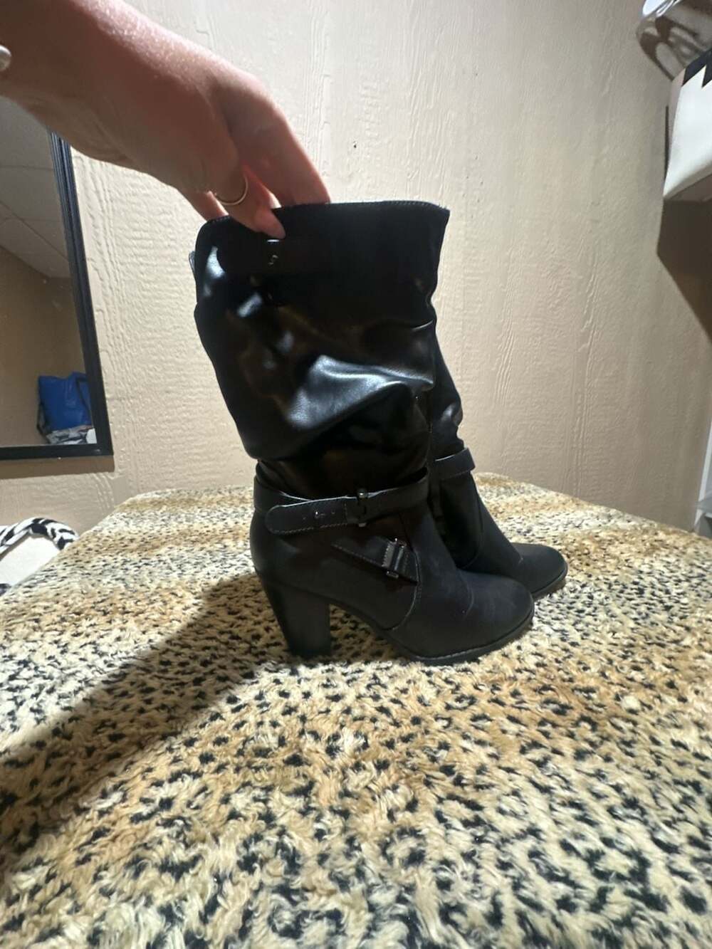 Apt. 9 Bianca Black Mid Calf Slouchy Heeled Boots